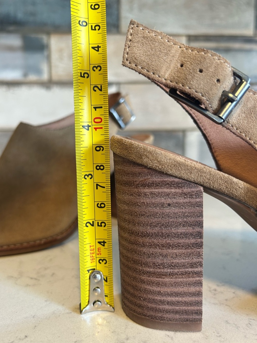 Madewell The Cary Sueded Peep Toe Heeled Sandal Mule Ankle Bootie in Faded Birch - Picture 10 of 16